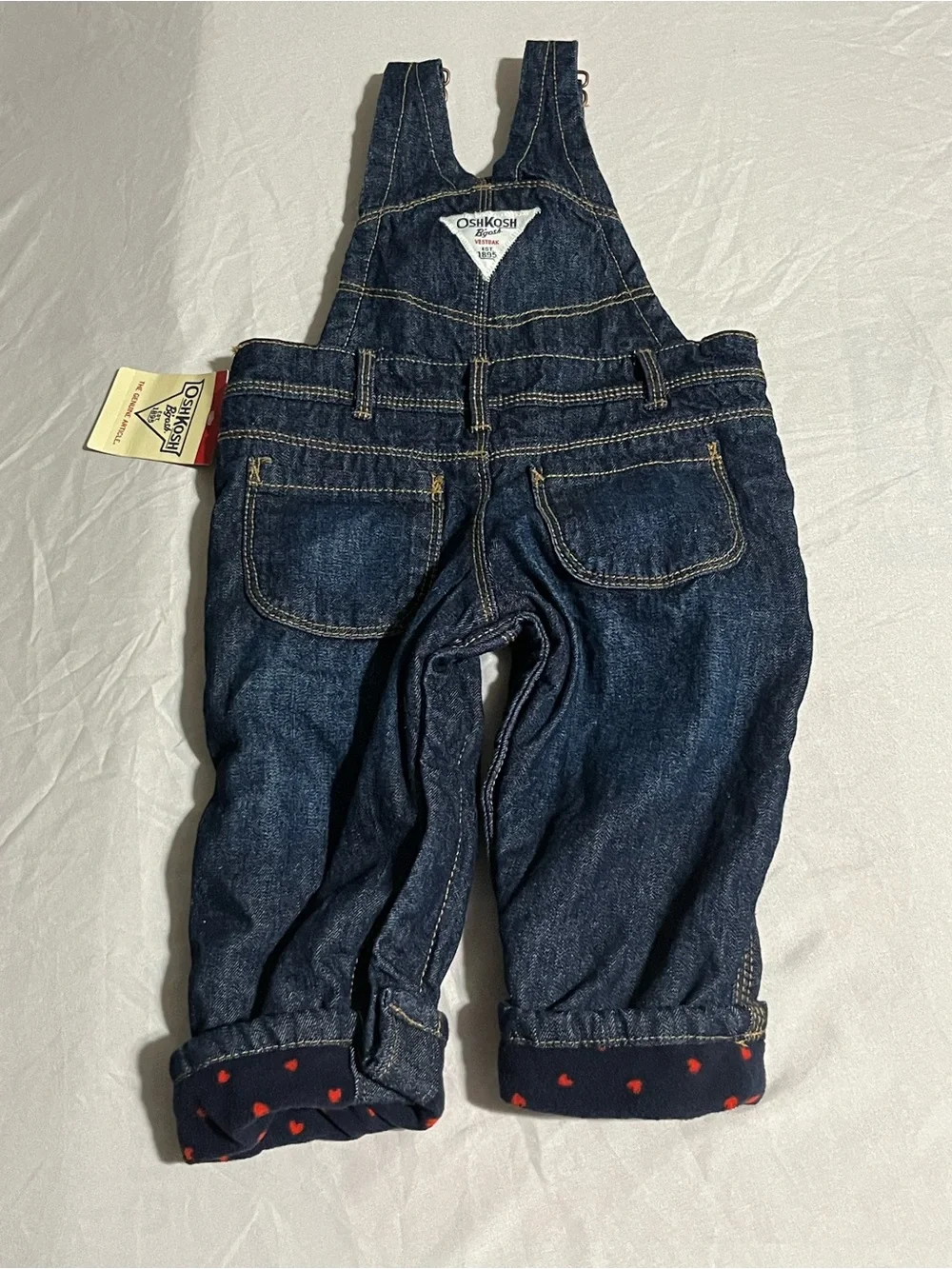 OshKosh B'gosh Dark Blue Denim Overalls with Heart Print Girls Size 9 Months NWT